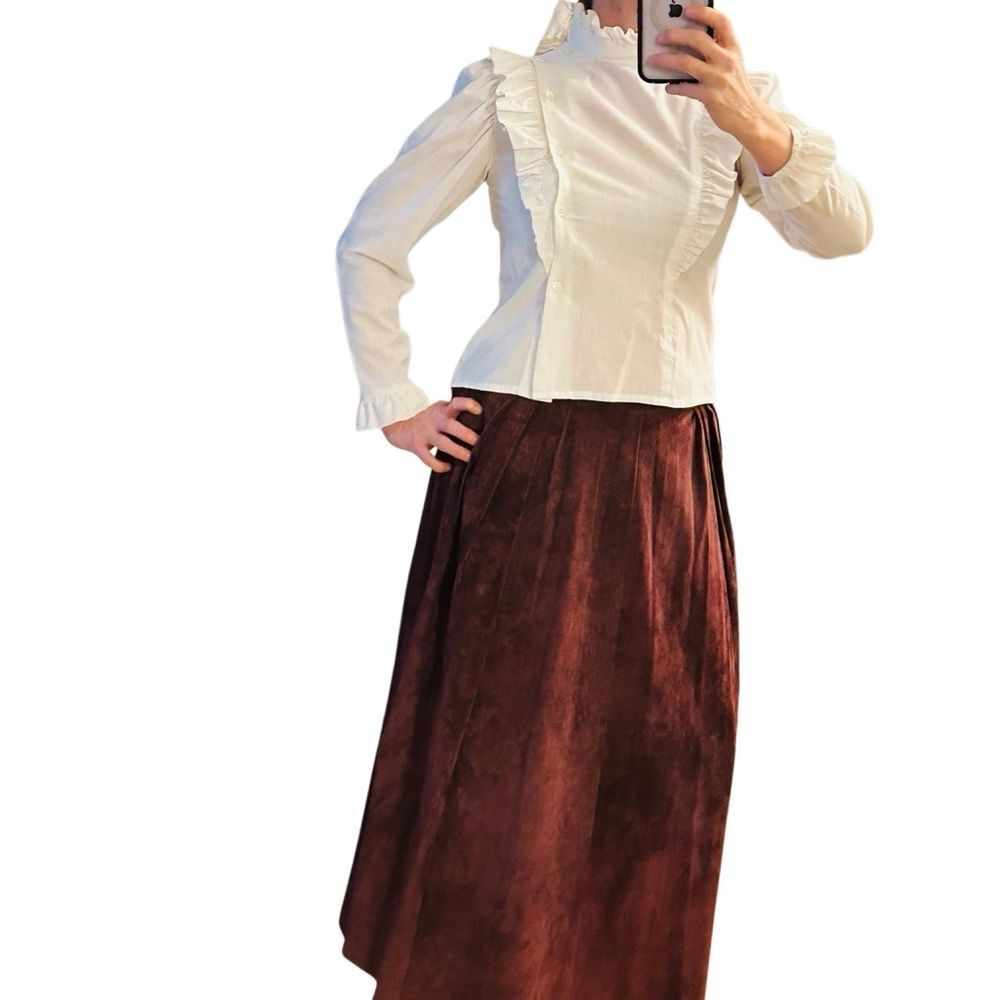 Vintage 70s Prairie Victorian Ruffles Puff Sleeve High Neck Bib Cottagecore M - Picture 6 of 16